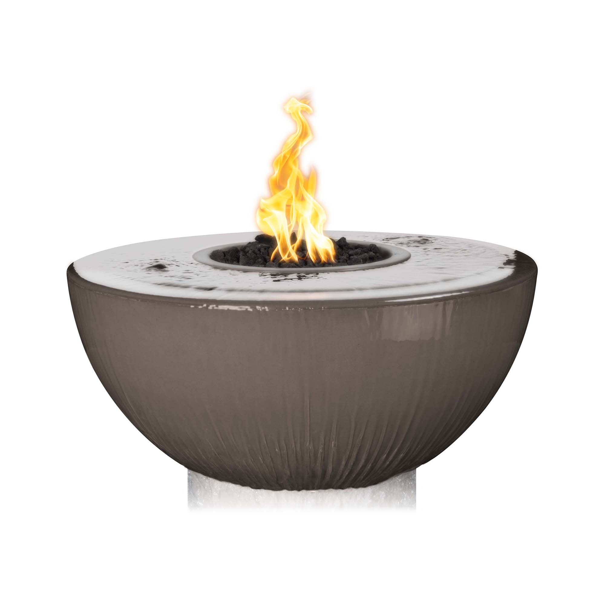 Bowl-shaped fire pit with flames on a white background