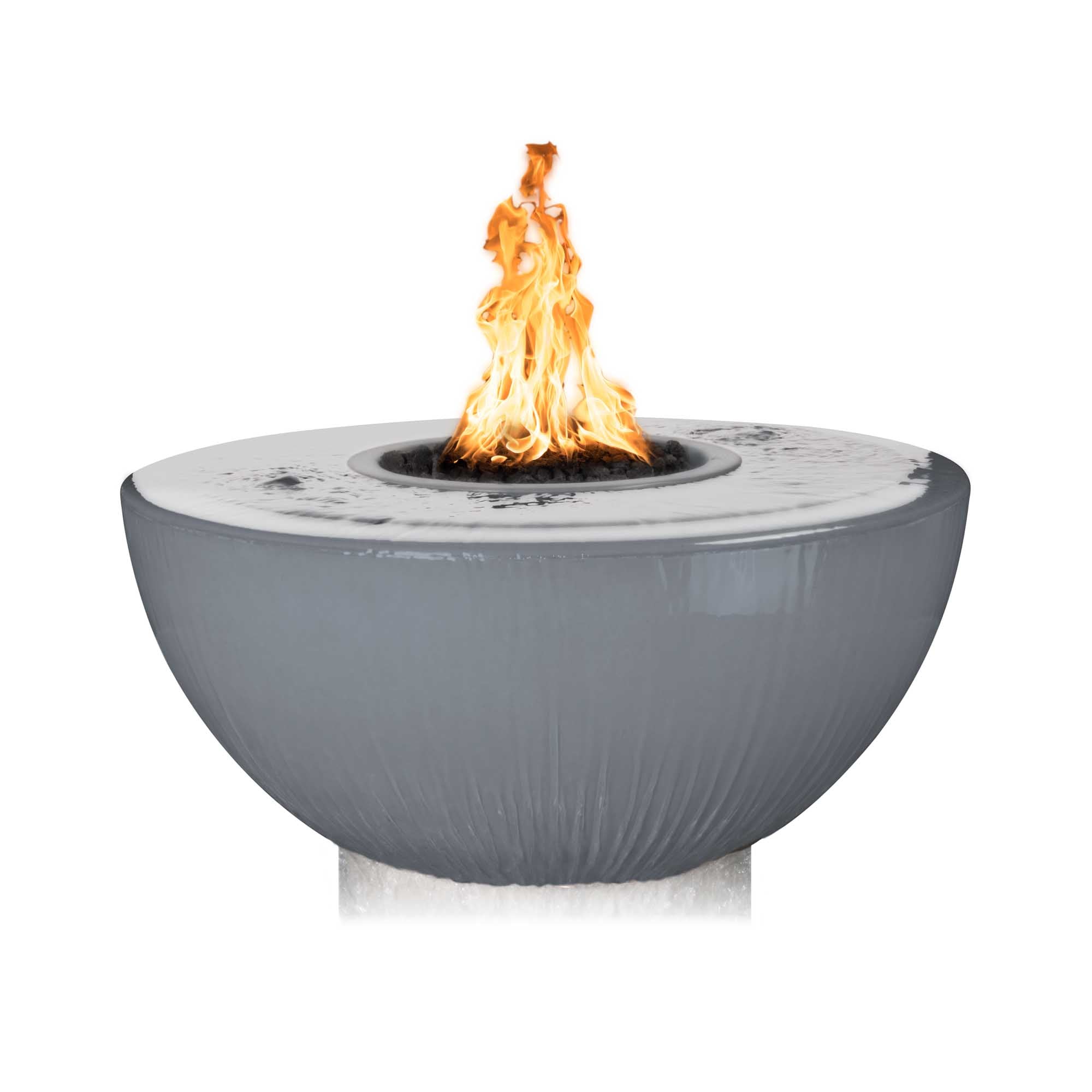 The Sedona 360° Fire & Water Bowl is a striking 38″ GFRC concrete centrepiece featuring a full-circle waterfall and central fire burner. Handmade in the USA, it marries fiery warmth and tranquil water flow to create an immersive sensory experience.