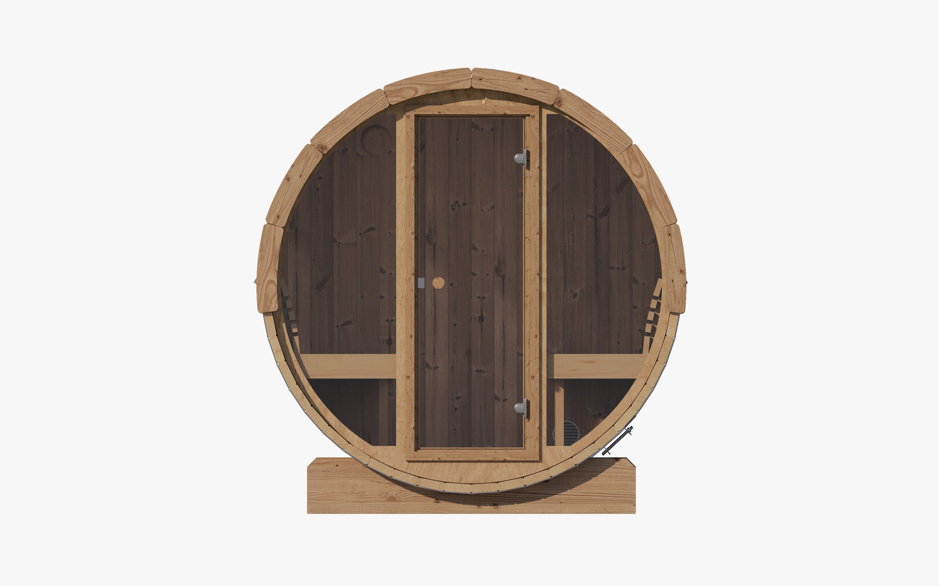 elitewellnesshq.com The SaunaLife Model E8G Outdoor Barrel Sauna elevates the backyard wellness experience with full-glass front wall design and ergonomic comfort. Expertly crafted from Thermo-Spruce, which lasts up to 2X longer than cedar, the E8G combines Scandinavian durability, thermal efficiency, and natural beauty. Its 6’5” interior height, curved Thermo-Aspen benches, and expansive bronzed tempered glass front create an airy, open environment that lets natural light flood the sauna while offering stu