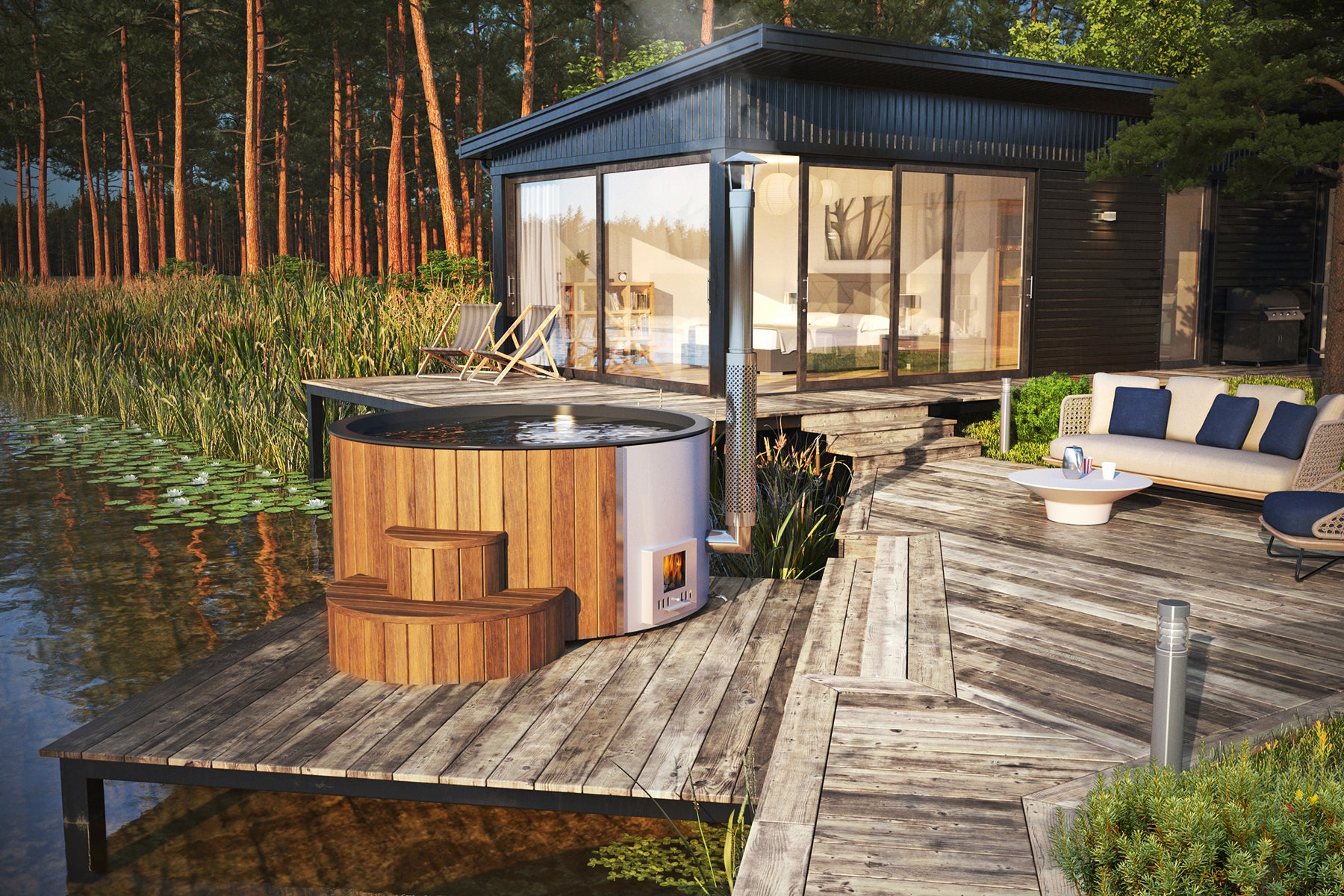 SaunaLife SOAK-Series Model Outdoor Wood-Burning Hot Tub