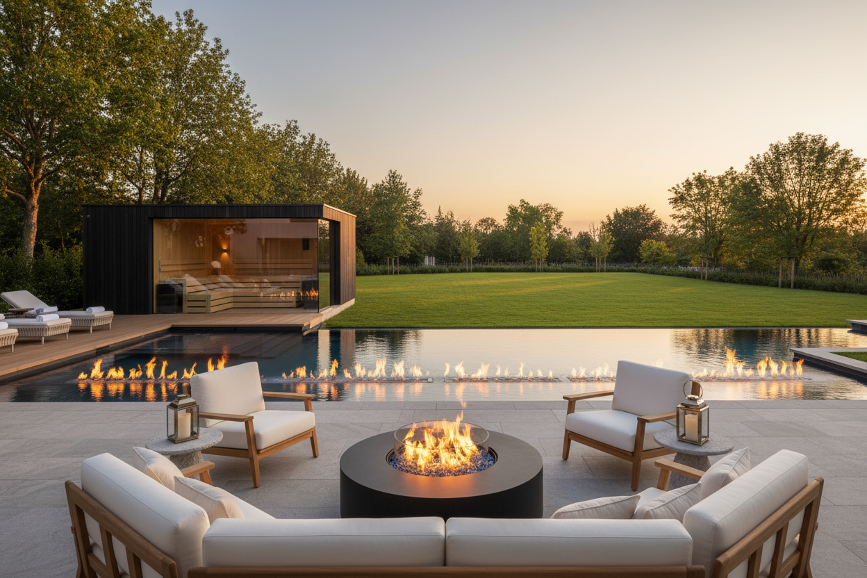 Luxury wellness mansion backyard