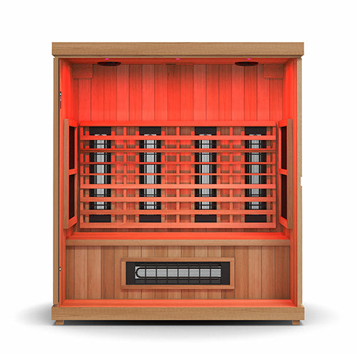 The Finnmark FD-3 Full-Spectrum Infrared Sauna is a spacious 3–4 person retreat designed to bring spa-level wellness into your home. Using exclusive full-spectrum technology that combines Carbon 360° infrared panels with UL-listed Spectrum Plus™ heaters, it delivers deeper heat, faster detoxification, and a hotter sweat—reaching 170°F in under an hour on a standard outlet. Crafted with antimicrobial Western Canadian cedar and a Thermal Plus™ Aspen exterior that resists rot, warping, and chips.