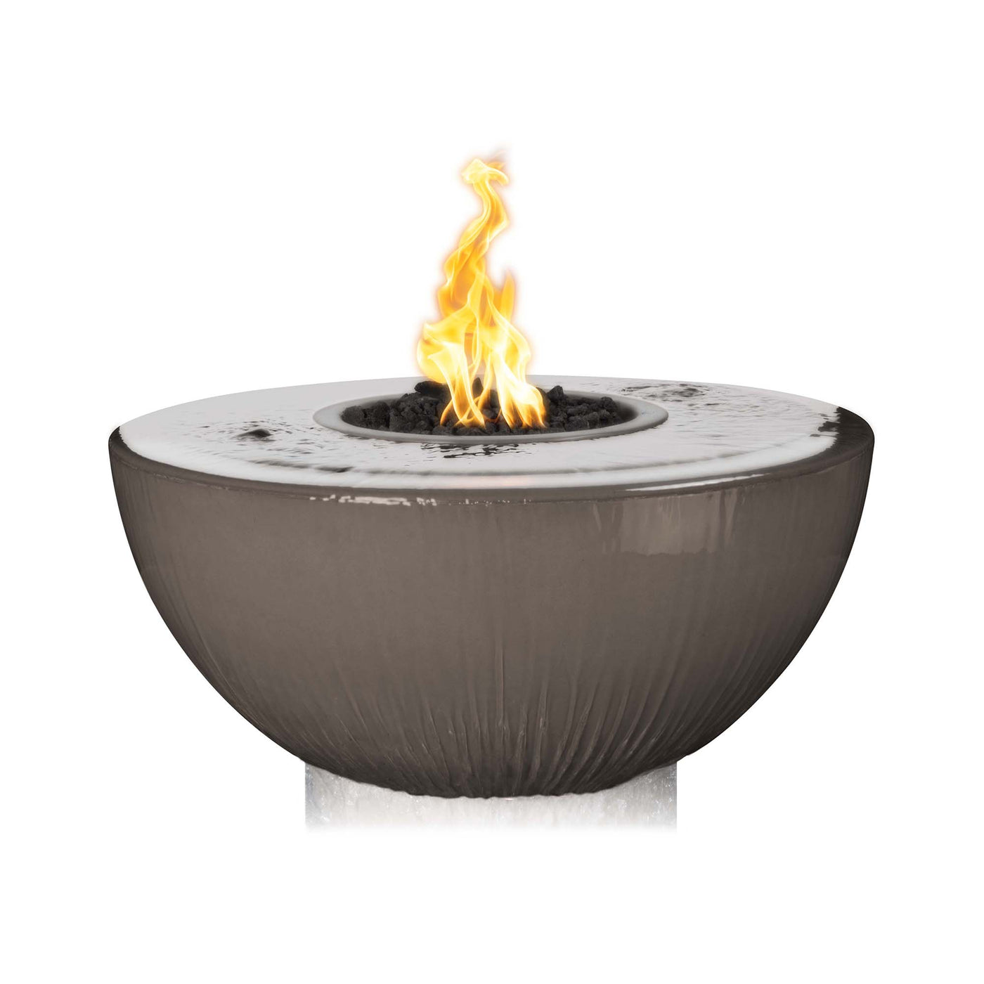 Bowl-shaped fire pit with flames on a white background
