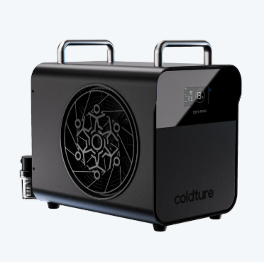 Black cold therapy machine with 'coldture' branding on a white background. The Coldture Water Chiller Pro is your all-in-one solution for cold water therapy at home or in a wellness facility. Designed for elite recovery, performance, and therapeutic use, this powerful system cools water down to a crisp 3°C (37°F) and heats it up to 40°C (105°F) giving you complete temperature control year-round.