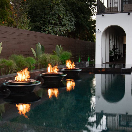 48" Cazo GFRC Fire & Water Bowl - 360° Spill - Match Lit — view 2