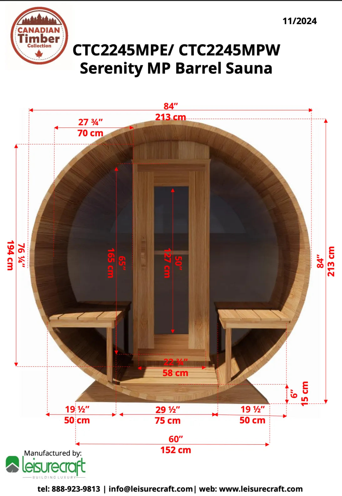 Leisure Craft Serenity MP Barrel Sauna