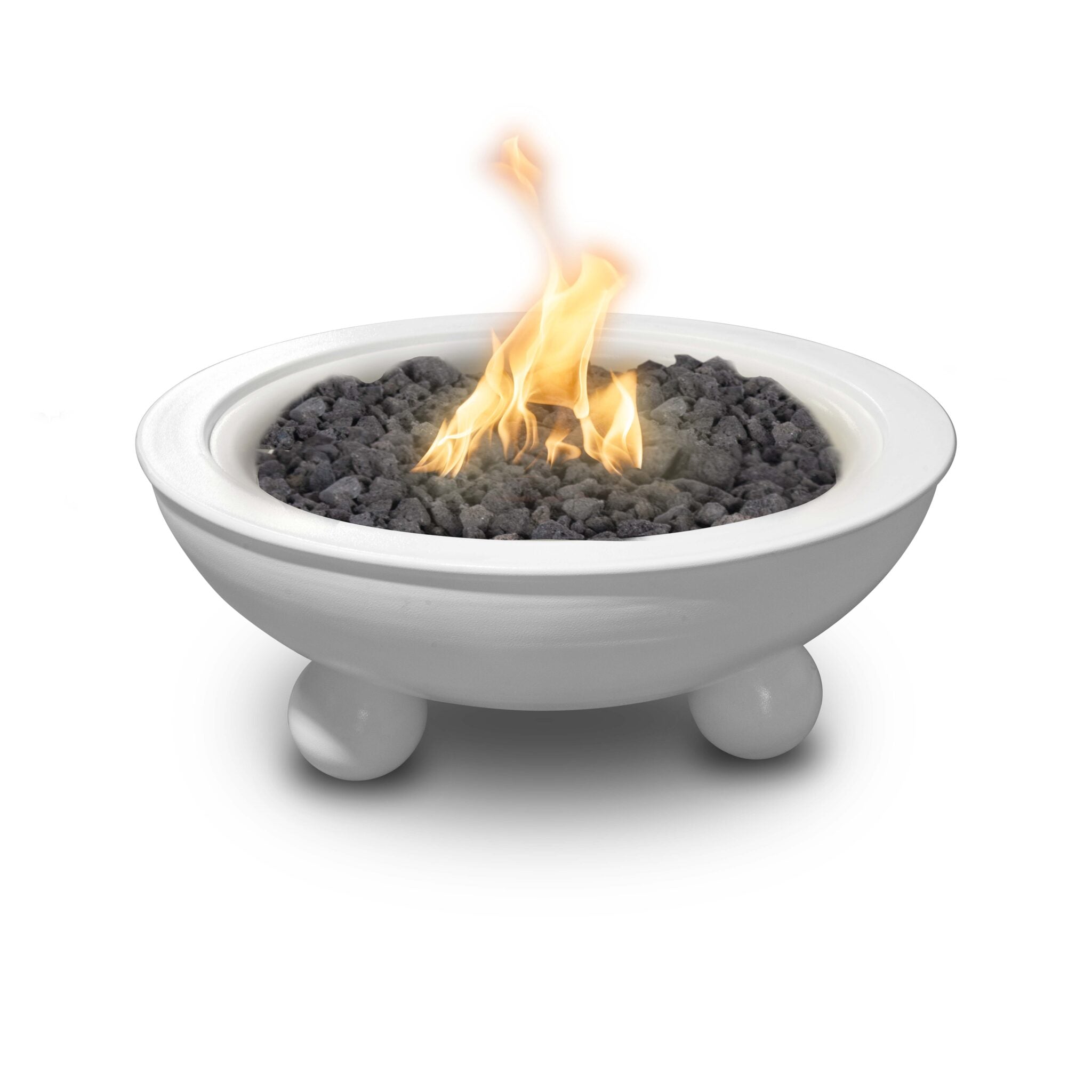 White fire pit with flames on a white background
The Sedona Fire Bowl with Round Legs is a handcrafted, USA-made outdoor centrepiece available in 36″ and 48″ sizes. It features a round, powder-coated metal bowl elevated on sleek round legs, delivering both warmth and modern elegance to any outdoor living space
