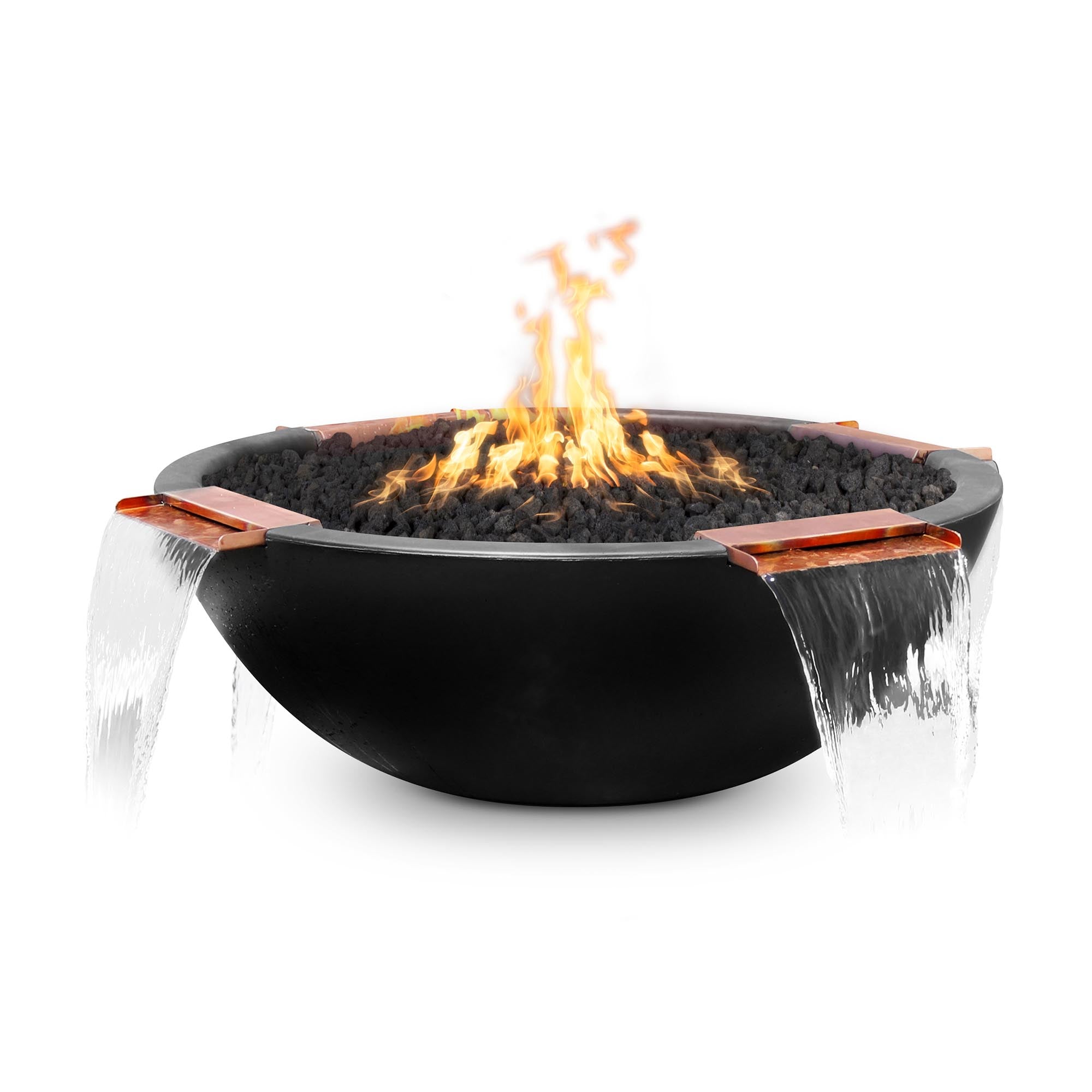  The Sedona GFRC Fire & Water Bowl – 4-Way Spill by The Outdoor Plus combines sculptural elegance with calming ambience. Crafted from durable Glass Fiber Reinforced Concrete (GFRC), it features a dramatic four-way waterfall and central fire bowl to create a mesmerizing fire‑and‑water experience. 