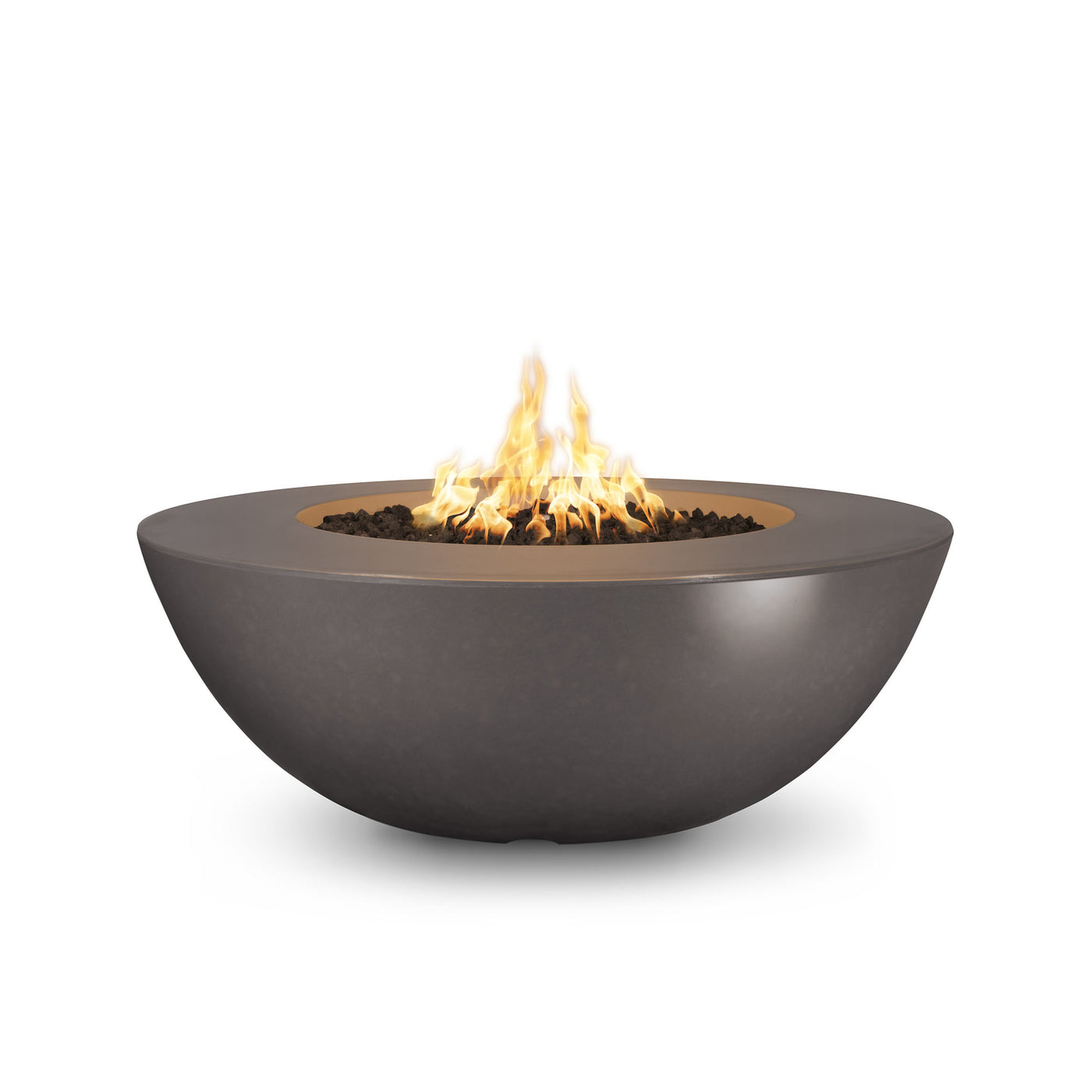 Bowl-shaped fire pit with flames on a white background
The Sedona Wide Ledge Concrete Fire Pit is a handcrafted, round outdoor feature built from GFRC (Glass Fiber Reinforced Concrete). Designed with a generous ledge, it doubles as a functional surface for drinks or snacks, making it the perfect centerpiece for gatherings. Available in 48″ or 60″ diameters and 15″ height, it injects durable elegance into patios and poolside settings. 