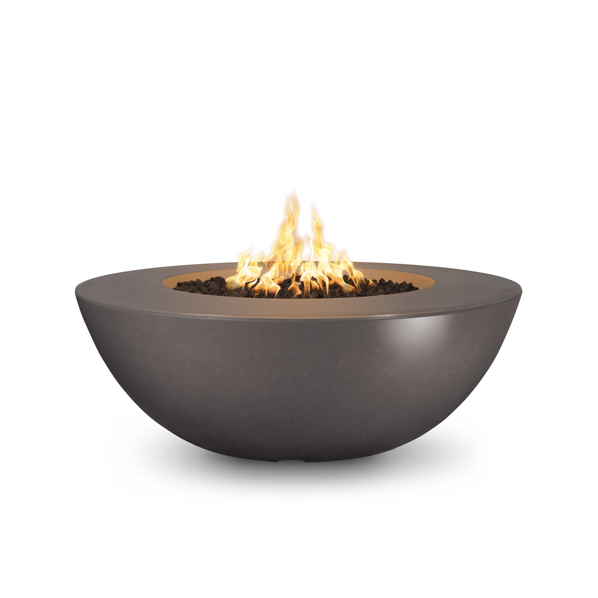 Bowl-shaped fire pit with flames on a white background
The Sedona Wide Ledge Concrete Fire Pit is a handcrafted, round outdoor feature built from GFRC (Glass Fiber Reinforced Concrete). Designed with a generous ledge, it doubles as a functional surface for drinks or snacks, making it the perfect centerpiece for gatherings. Available in 48″ or 60″ diameters and 15″ height, it injects durable elegance into patios and poolside settings. 