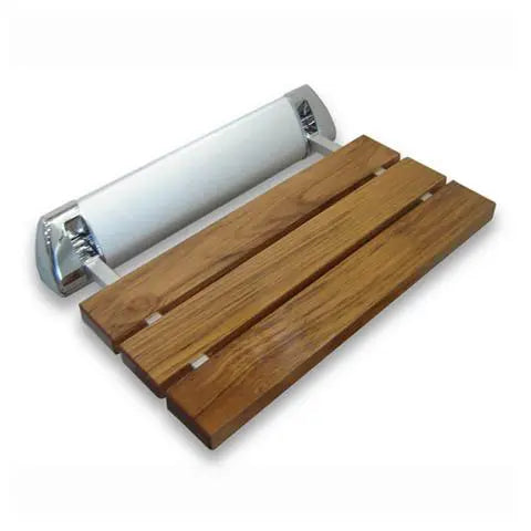Wall Mount, Fold Down Teak Color Shower Seat by Amerec
