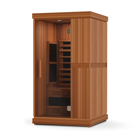 Turn any room in your home into a personal wellness retreat with the Finnmark FD-1 Full-Spectrum 1-Person Infrared Sauna.This compact infrared sauna is the only model in the industry to combine UL-Listed Spectrum Plus™ short-wave heaters with Spectrum Carbon 360° long-wave panels, allowing you to reach a true 170°F in less than one hour using a standard 120-volt outlet.Unlike ordinary infrared saunas, Finnmark delivers a deep, detoxifying sweat and a complete full-spectrum sauna experience near, mid, andfar