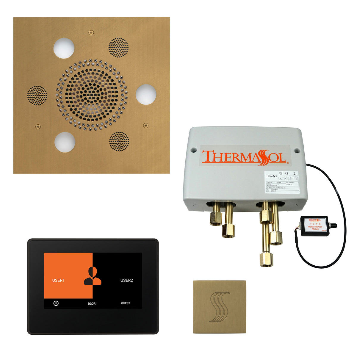 ThermaSol Total Wellness Package with 7-Inch ThermaTouch Square – Satin Brass - elitewellnesshq Steam Shower Control Packages Satin Brass