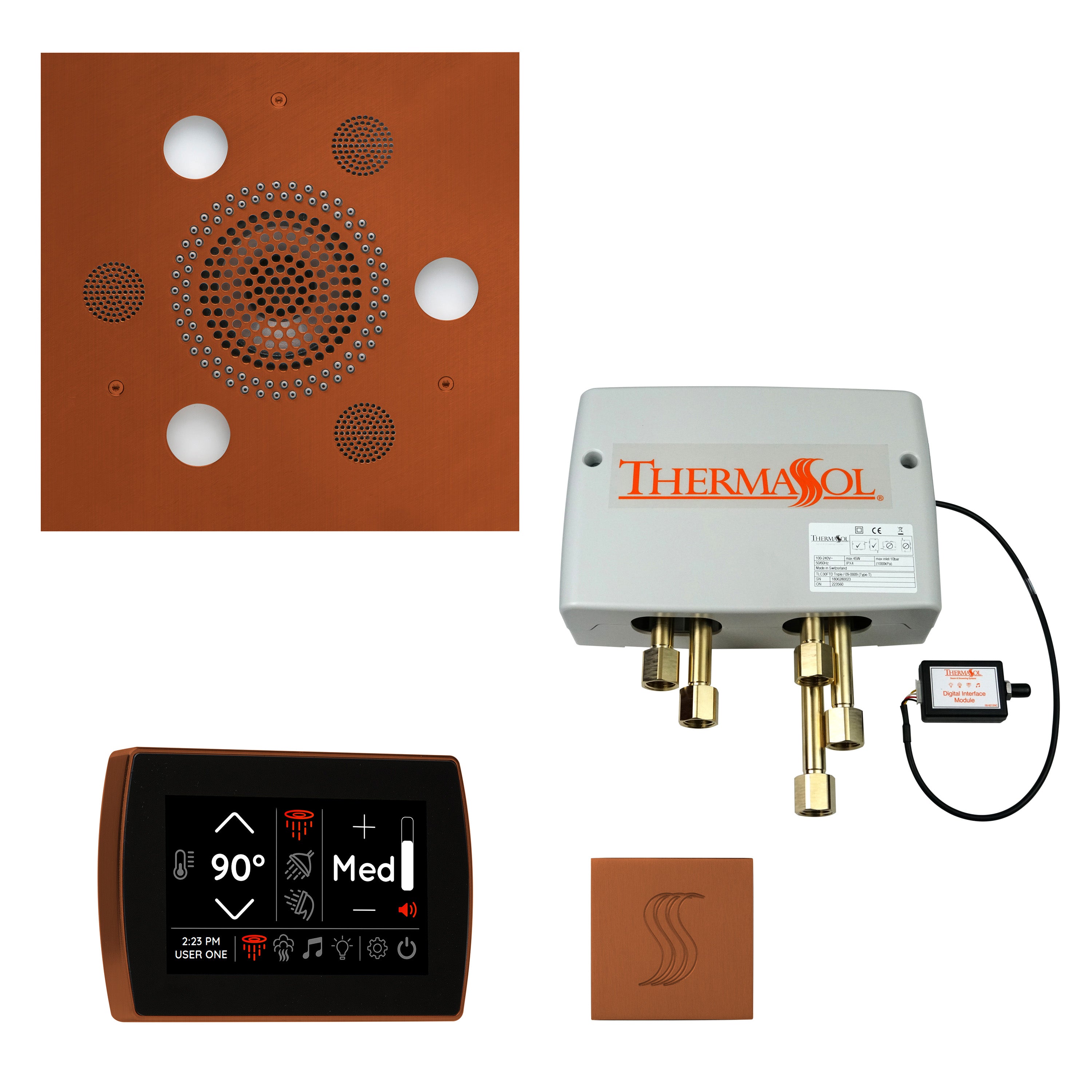 ThermaSol Antique Brass Rainhead with SignaTouch Control